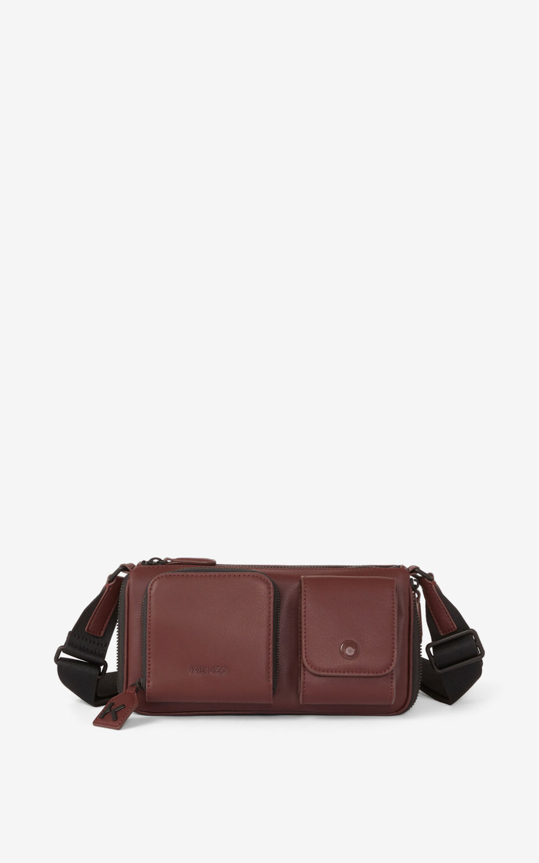 Kenzo Small Kompact leather Shoulder Bag Burgundy For Mens 6021SCUVG